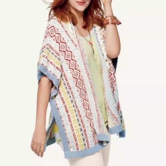 Cabi Cozy Cardigan Wrap bohemian multicolored festive fringe fall Lagenlook - Picture 14 of 14
